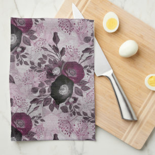 Linge De Cuisine Fleurs d'aquarelle bordeaux.