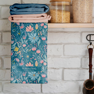 Linge De Cuisine Fleurs d'aquarelle botanique rustique nom de famil
