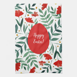 Linge De Cuisine Fleurs d'aquarelle de jardin magiques en rouge et 