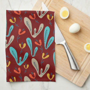 Linge De Cuisine Fleurs d'automne colorées rouges rétro et botaniqu