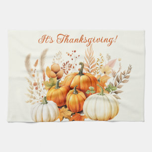 Linge De Cuisine Fleurs d'automne White Citrouille Thankgiving