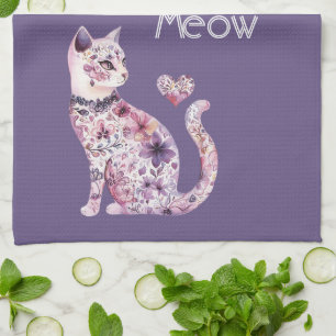 Linge De Cuisine Fleurs de chats d'anniversaire cœurs blancs roses