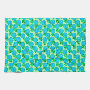 Linge De Cuisine Fleurs de dahlia en bleu turquoise et vert