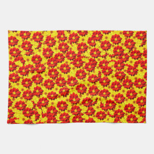 Linge De Cuisine Fleurs de dahlia rouges et jaunes