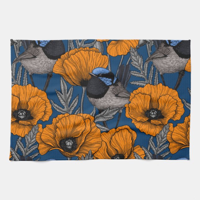 Linge De Cuisine Fleurs de fleurs et fleurs de pavot orange (Horizontal)
