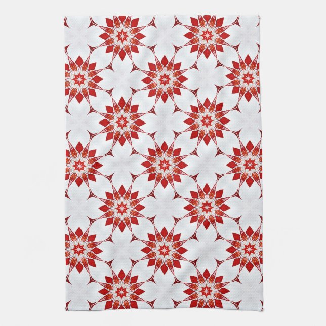 Linge De Cuisine Fleurs de flocons de neige en rouge (Vertical)