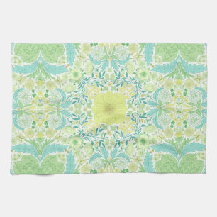 Linge De Cuisine Fleurs de jardin rétro en vert et jaune