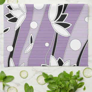Linge De Cuisine Fleurs de lotus blanc sur bandes violettes