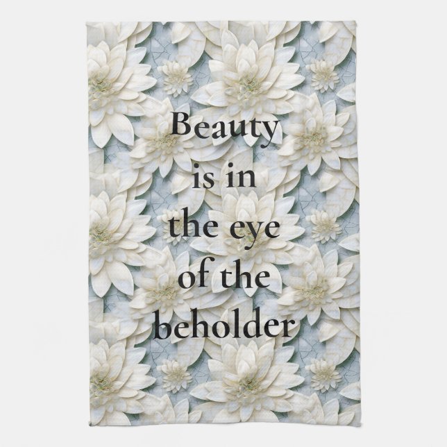 Linge De Cuisine Fleurs de Lotus Bleues Blances (Vertical)