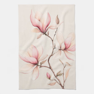 Linge De Cuisine Fleurs de magnolia élégantes à l'aquarelle douce 