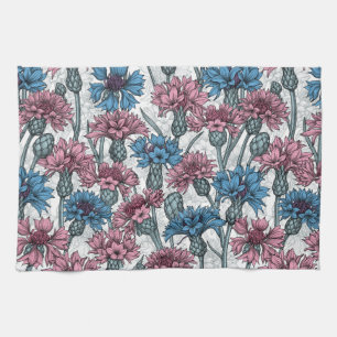 Linge De Cuisine Fleurs de maïs roses et bleues, fleurs sauvages su