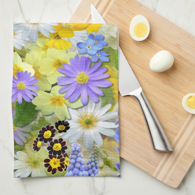 Linge De Cuisine Fleurs de marguerite, de primevère, de jonquille (Quart Plié)