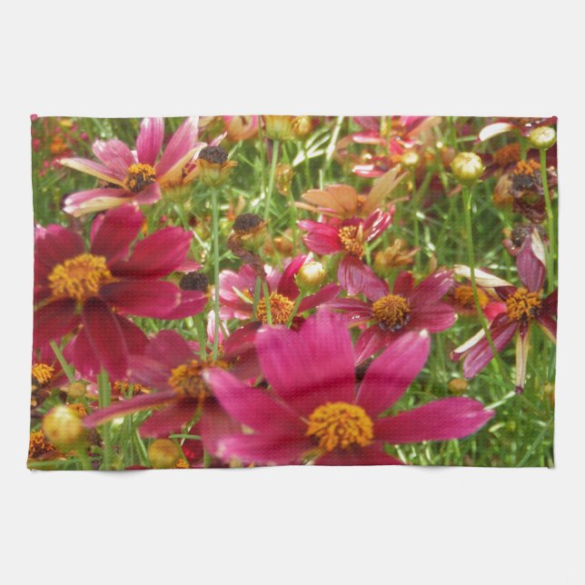 Linge De Cuisine Fleurs de marguerite rose et jaune brillantes (Horizontal)