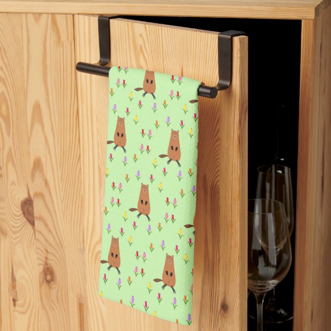 Linge De Cuisine Fleurs de marmotte et de tulipe mignonnes (Pliage en tiers)