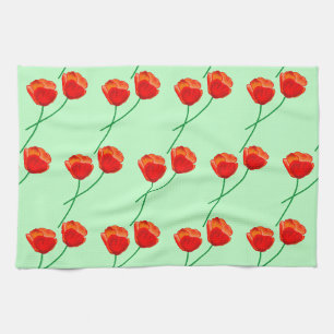 Linge De Cuisine Fleurs de pavot rouge Coeur vert pâle