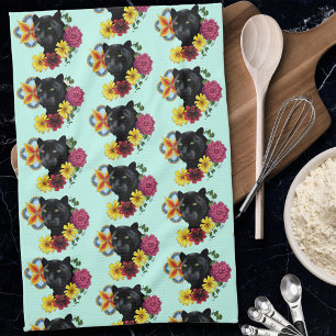 Linge De Cuisine Fleurs de Portrait Jaguar Noir