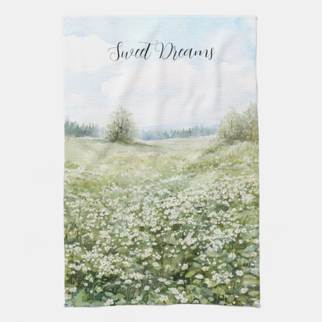Linge De Cuisine Fleurs de prairie verte magnifique ciel bleu (Vertical)