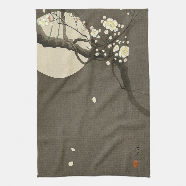 Linge De Cuisine Fleurs de prune la nuit par le cru d'Ohara Koson (Vertical)