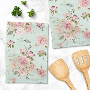 Linge De Cuisine Fleurs de rose rose aquarelle motif floral