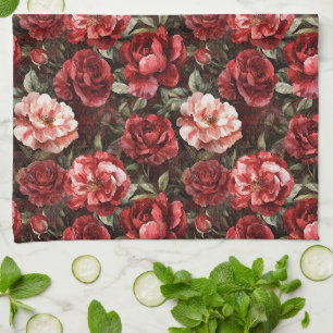 Linge De Cuisine Fleurs de rose rose rouge