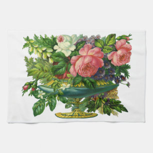 Linge De Cuisine Fleurs de roses anciennes, Vase de fleurs