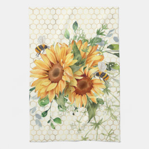 Linge De Cuisine Fleurs de soleil et abeilles