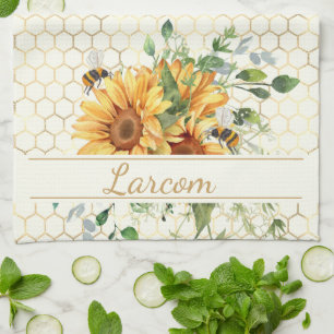 Linge De Cuisine Fleurs de soleil et abeilles personnalisées
