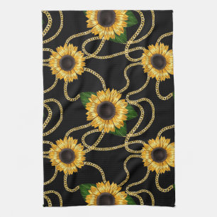 Linge De Cuisine Fleurs de soleil jaunes élégantes Motif élégant su