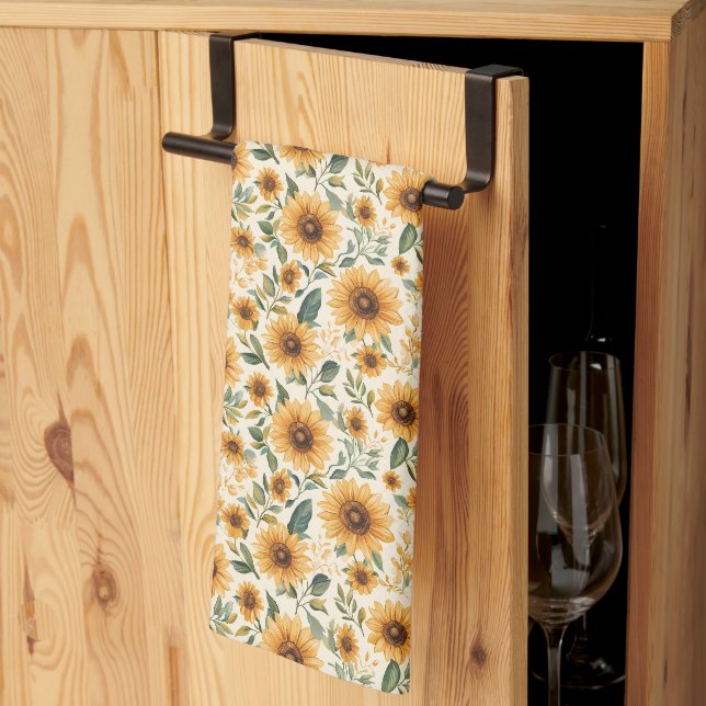 Linge De Cuisine Fleurs de soleil jaunes florales (Pliage en tiers)
