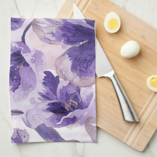 Linge De Cuisine Fleurs de violet aquarelle fleurs violettes peinte