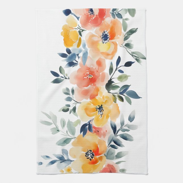 Linge De Cuisine Fleurs détachées aquarelle élégantes  (Vertical)