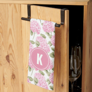 Linge De Cuisine Fleurs d'hydrangea roses élégantes à monogramme