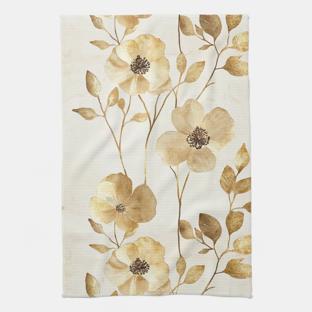 Linge De Cuisine Fleurs dorées chic  (Vertical)