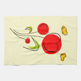 Linge De Cuisine Fleurs du Coeur Rouge mignonnes et papillons jaune