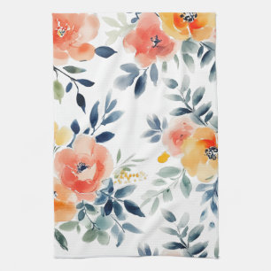 Linge De Cuisine Fleurs élégantes à l'aquarelle détachée