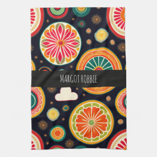 Linge De Cuisine Fleurs en Melon Motif psychédélique rouge