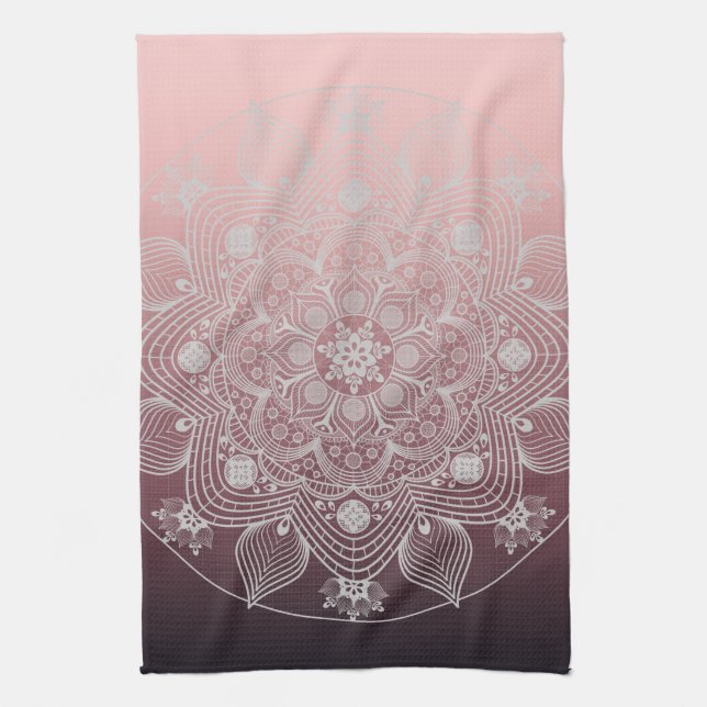 Linge De Cuisine Fleurs, Feuilles, Dentelle Blanche Floral Mandala  (Vertical)