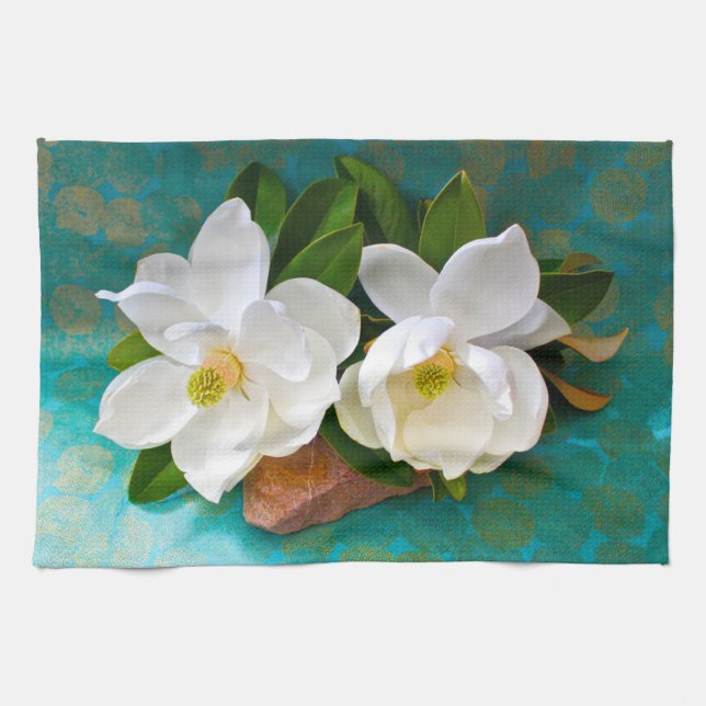 Linge De Cuisine Fleurs | Fleur Magnolia (Horizontal)