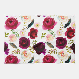 Linge De Cuisine Fleurs florales Roses Motifs Boho Bourgogne