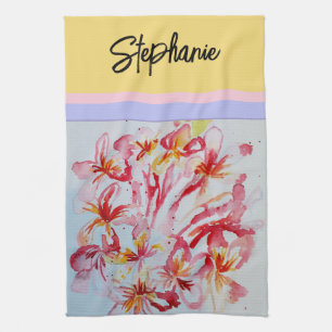 Linge De Cuisine Fleurs Frangipani Aquarelle Tropicale