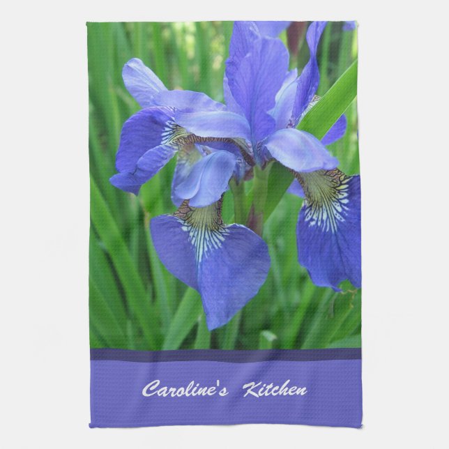 Linge De Cuisine fleurs iris bleu personnalisation personnalisée to (Vertical)