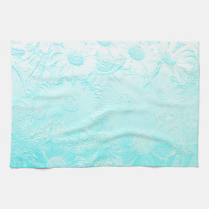 Linge De Cuisine Fleurs marguerites bleues glacées gaufrées look fl