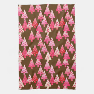 Linge De Cuisine Fleurs modernes arbres de Noël - corail & brun