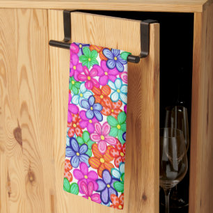 Linge De Cuisine Fleurs multicolores Motif d'illustrations florales