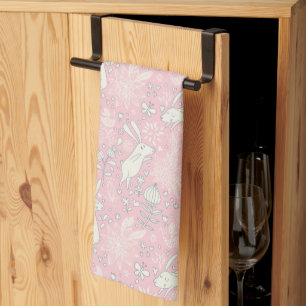 Linge De Cuisine Fleurs Papillon Lapin Rétro Rose Pâle Pâques