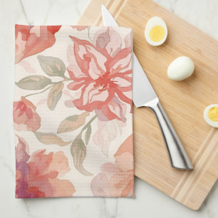 Linge De Cuisine Fleurs pastel aquarelle orange clair