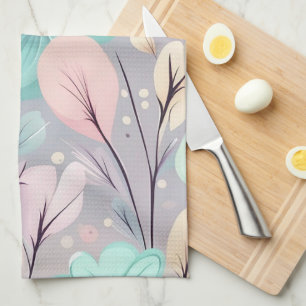 Linge De Cuisine Fleurs pastel et Feuilles sur Arrière - plan viole