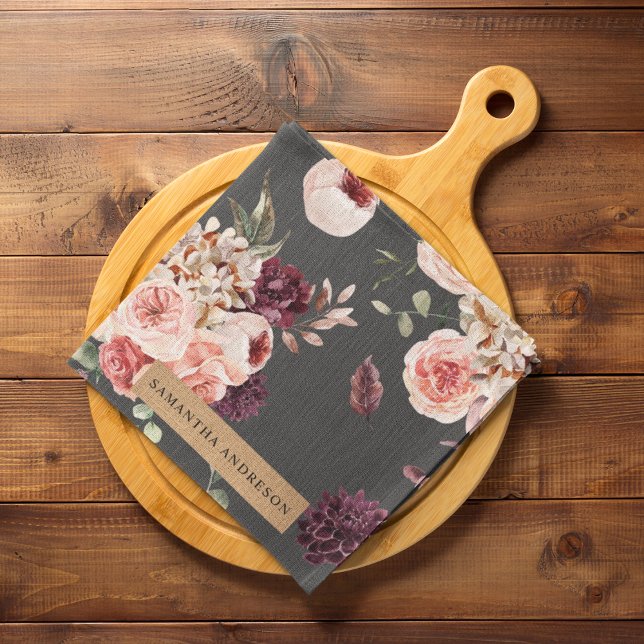 Linge De Cuisine Fleurs Pastel Modernes & Cadeau Personnalisé Kraft (Créateur téléchargé)