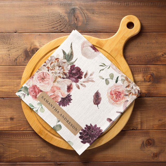 Linge De Cuisine Fleurs Pastel Modernes & Cadeau Personnalisé Kraft (Créateur téléchargé)