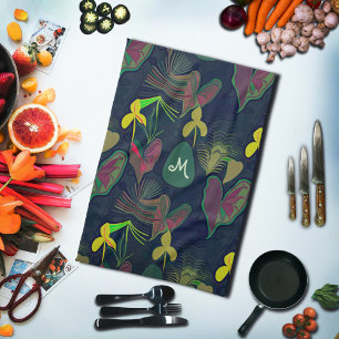 Linge De Cuisine Fleurs Plantes Botaniques Monogramme Aquarelle